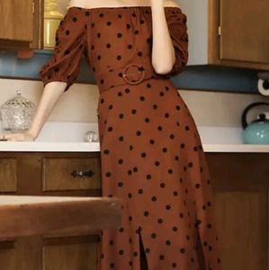 Maeve Anthropologie Brown/ Polka Dot Dress